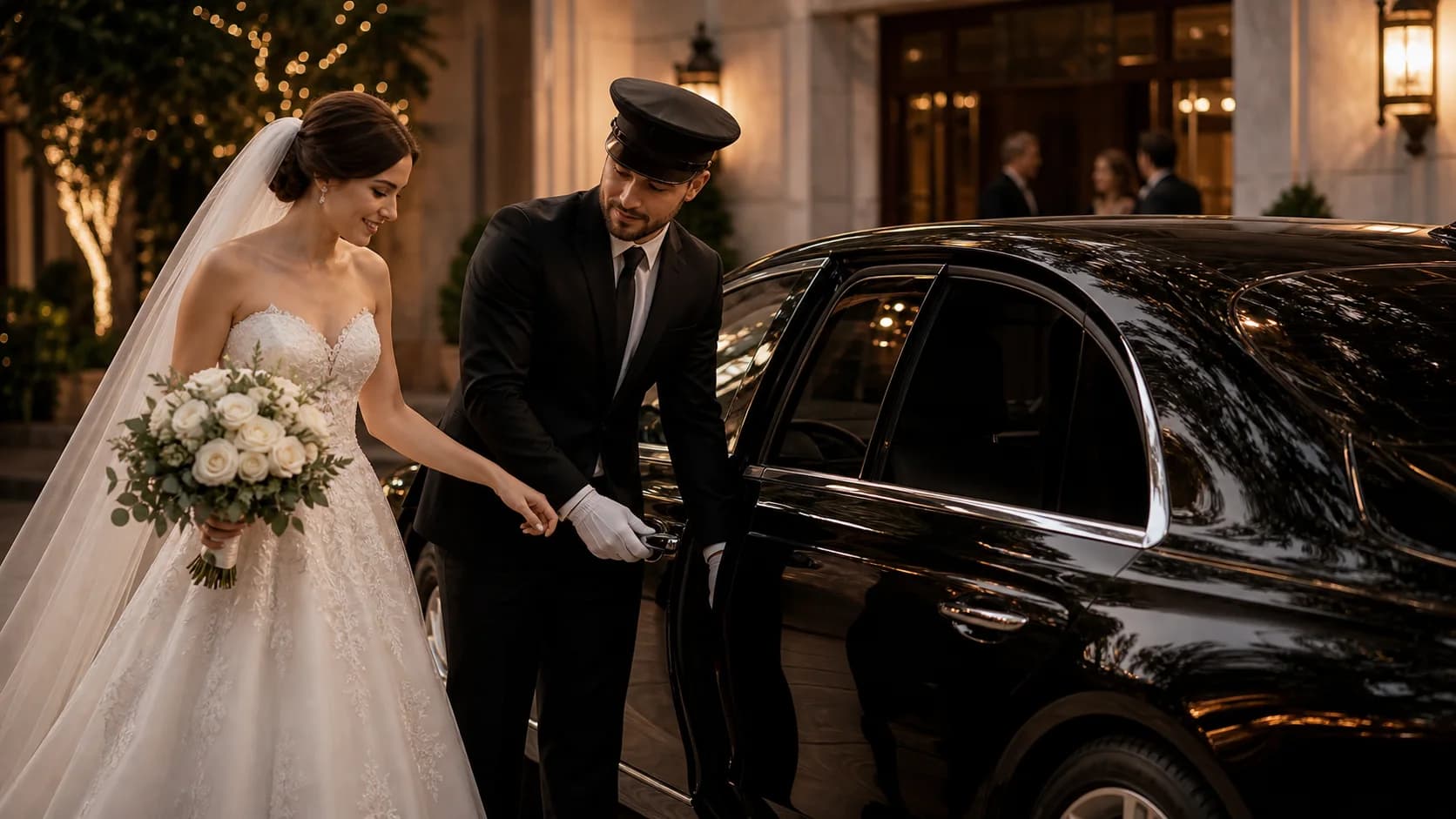 Black executive sedan used as a private chauffeur vehicle.